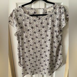 LOFT Medium Floral Print Work Blouse with Flutter Sleeve